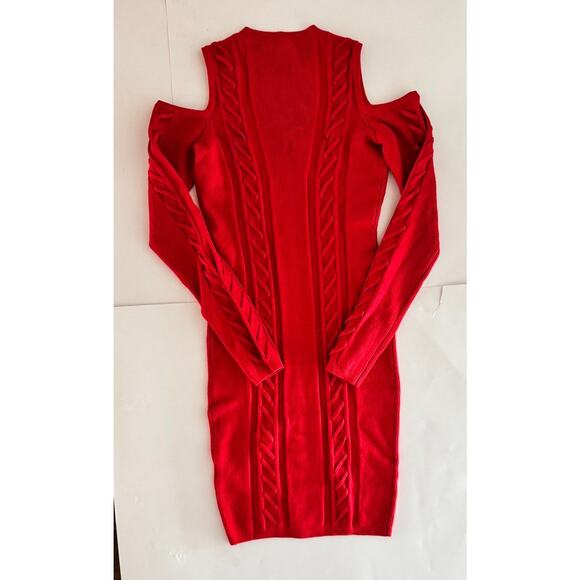 Guess Red Cold Shoulder Sweater Dress | Lace-Up Front Bodycon Knit | Size M - Picture 15 of 15